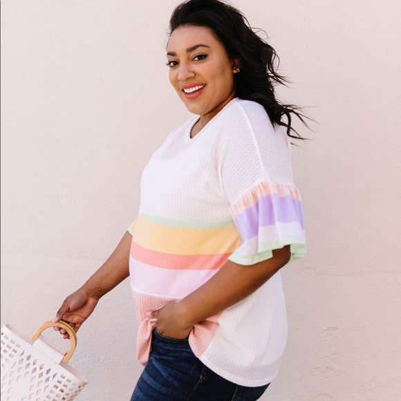 Glass Half Full Pastel Color Block Striped Top - Picture 3 of 8